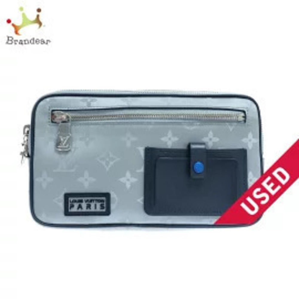 LOUIS VUITTON Alpha Clutch Bag Silver x Black Monogram Satellite Canvas